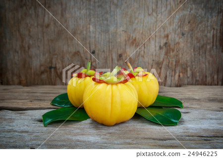 Garcinia cambogia fresh fruit, isolated on white.  24946225