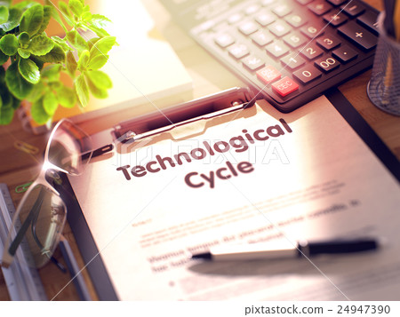 Technological Cycle - Text on Clipboard. 3D. 24947390
