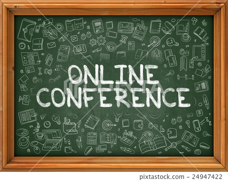Hand Drawn Online Conference on Green Chalkboard. 24947422