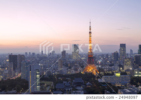 Tokyo Tower and Tokyo Central city view Evening landscape Night view Twilight sunset 24948097