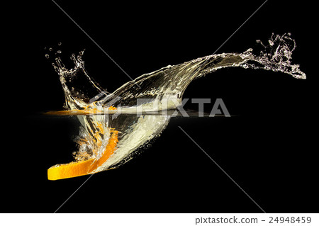 Fresh fruits falling in water with splash on black Fresh fruits falling in water with splash on black 24948459