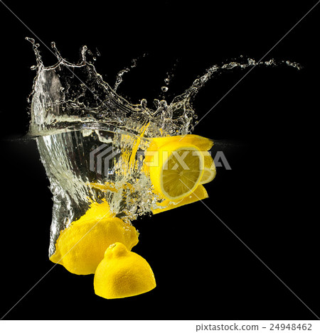 Group of fresh fruits falling in water on black Group of fresh fruits falling in water on black 24948462