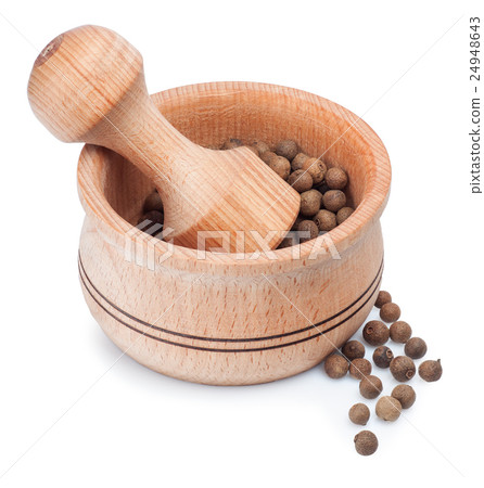 Wooden mortar for grinding dry spice with allspice 24948643