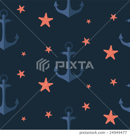 Seamless vector pattern with anchors and starfish 24949477