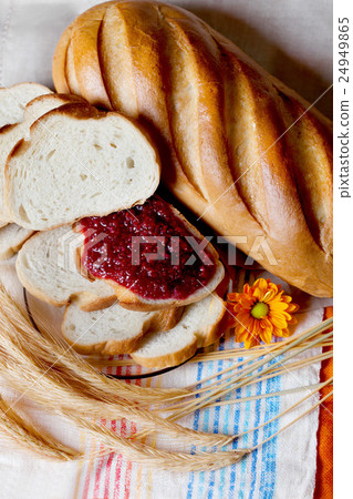 loaf with jam, white bread, ears of corn, rye loaf with jam, white bread, ears of corn, rye 24949865