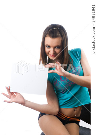 Pretty girl holds blank sheet 24951941