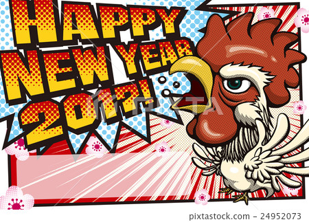 2017 New Year's card template "Screaming chicken" Amekomo style appendix space Empty postcard 24952073