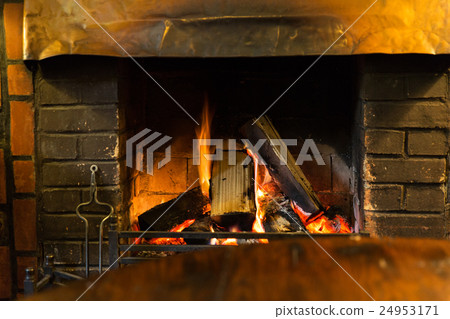 close up of burning fireplace at home close up of burning fireplace at home 24953171