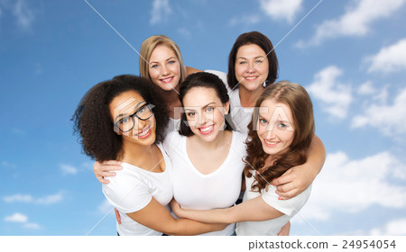 group of happy different women in white t-shirts 24954054