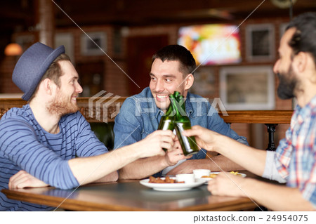 happy male friends drinking beer at bar or pub 24954075