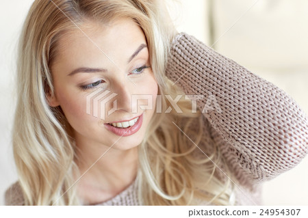 happy young woman or teenage girl at home happy young woman or teenage girl at home 24954307