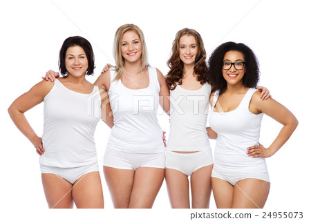 group of happy different women in white underwear 24955073