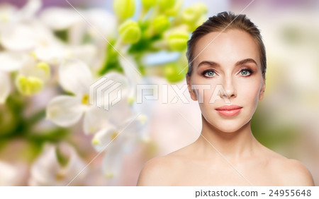beautiful young woman face over white background beautiful young woman face over white background 24955648