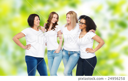 group of happy different women in white t-shirts 24956258