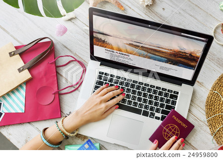 Passport Laptop Travel Planning Journey Concept 24959800
