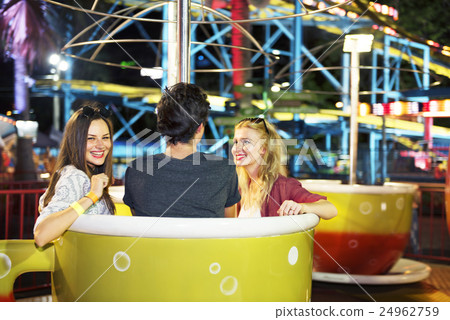 Friends Huddle Happiness Amusement Park Festival Concept 24962759
