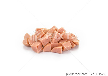 diced cooked pork sausages isolated on white diced cooked pork sausages isolated on white 24964522