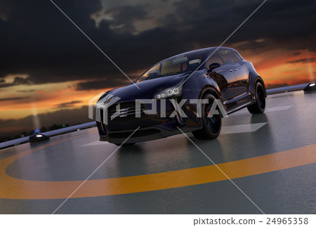 Black SUV stopping at the dusk heliport Black SUV stopping at the dusk heliport 24965358