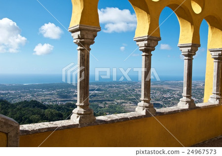Landscape view from an old castle balcony Landscape view from an old castle balcony 24967573
