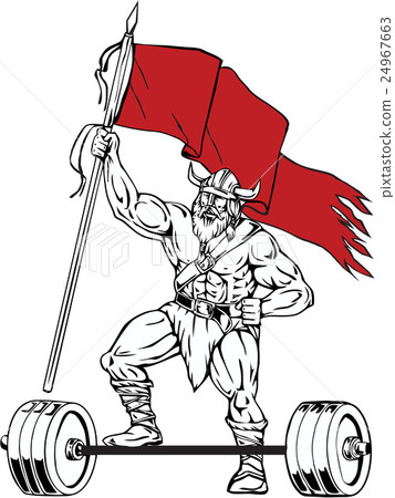 Viking Warrior Barbell Waving Flag Retro 24967663