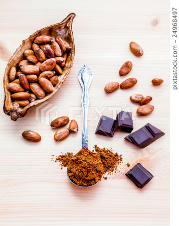 Brown chocolate powder in spoon. 24968497
