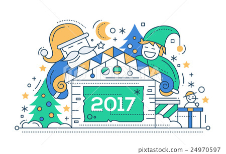 Merry Christmas and Happy New Year - line design 24970597