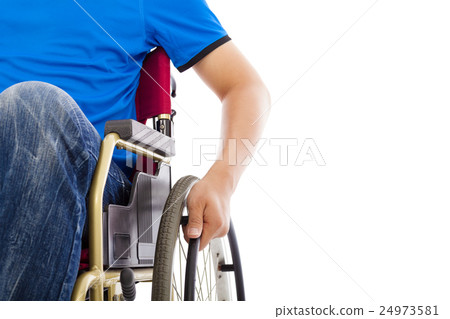 closeup of handicapped man sitting on a wheelchair 24973581