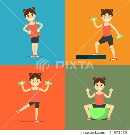 Fitness girl doing exercise, illustration set Fitness girl doing exercise, illustration set 24973989