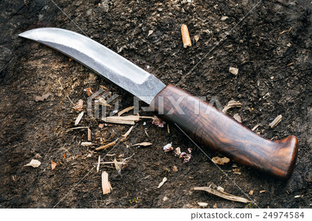 hand made hunting knife with wooden handle hand made hunting knife with wooden handle 24974584