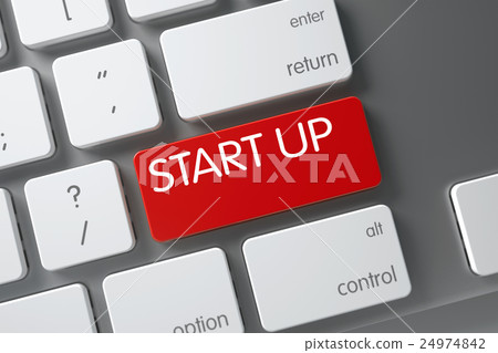 Red Start Up Keypad on Keyboard. 3D. Red Start Up Keypad on Keyboard. 3D. 24974842