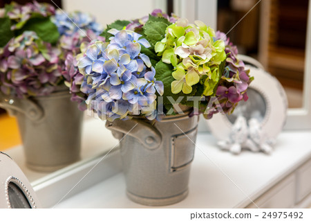 artificial bouquet flowers blue-yellow-green 24975492