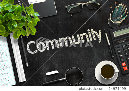 Community on Black Chalkboard. 3D Rendering. 24975499