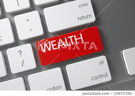 Red Wealth Key on Keyboard. 3D. 24975500