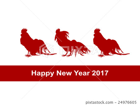 2017新年的有氧雄雞年雞例證紅色剪影 24976605