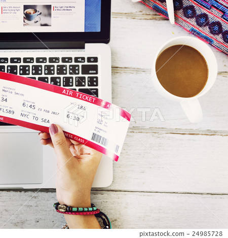 Booking Flight Vacation Online Coffee Concept Booking Flight Vacation Online Coffee Concept 24985728