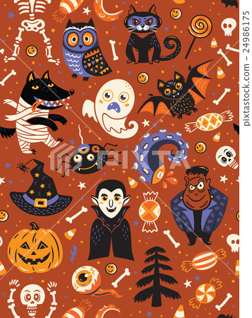 Cute Halloween seamless pattern with cartoon Cute Halloween seamless pattern with cartoon 24986175