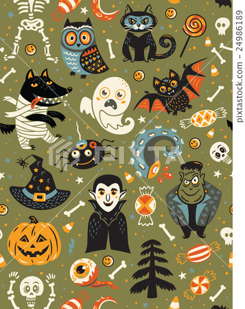 Cute Halloween seamless pattern with cartoon 24986189