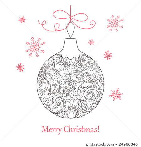 Christmas card with hand drawn decorated ball 24986840