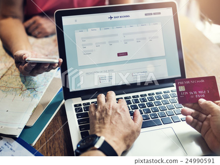 Online Booking Flight Traveling Destination Laptop Concept 24990591
