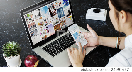 Laptop Mobile Leisure Browsing Concept Laptop Mobile Leisure Browsing Concept 24991687