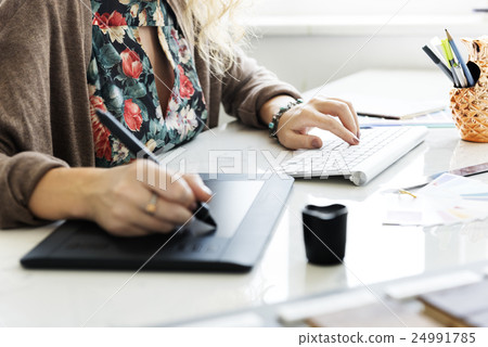 Woman Working Graphic Designer Creativity Editor Ideas Concept 24991785