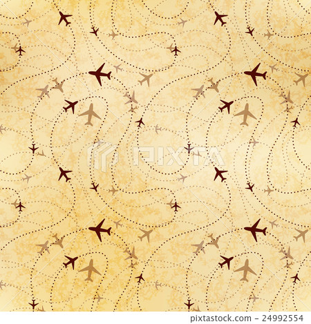 Airline routes, map on old paper, seamless pattern 24992554