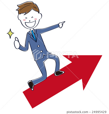 Cute line drawing salaryman blue suit arrow rising 24995429