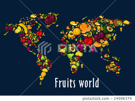Fruits world map placard background 24996374