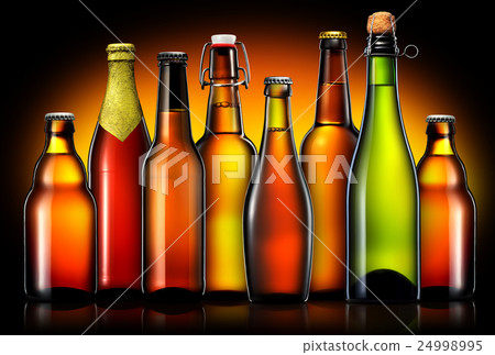 Set of beer bottles isolated on black background 24998995