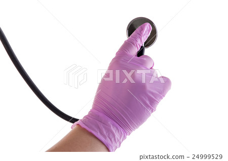Hand holding stethoscope on white background 24999529