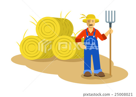 Farmer man standing with pitchfork 25008021