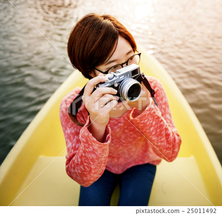 Girl Adventure Boat Trip Traveling Holiday Photography Concept 25011492