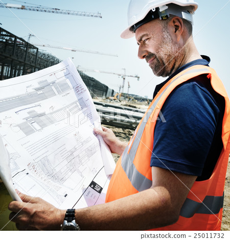 Construction Site Engineerer Working Blueprint Concept 25011732