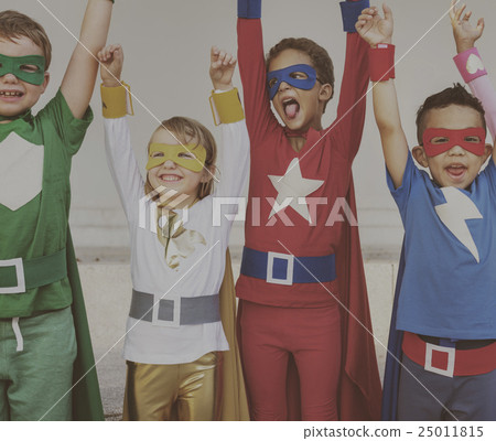 Superheroes Kids Friends Playing Togetherness Fun Concept Superheroes Kids Friends Playing Togetherness Fun Concept 25011815